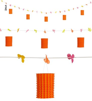 Oranžovo-žltá girlanda z lampiónov s kvetinami, 3 m