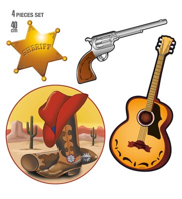 Papierové dekorácie western 4 ks, rôzne štýly