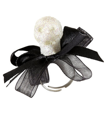 Prsteň - lebka a mašľa