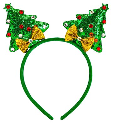 Zelená vianočná čelenka so stromčekmi