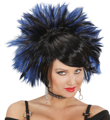 Dámska parochňa rockovej kráľovnej, čierna a modrá