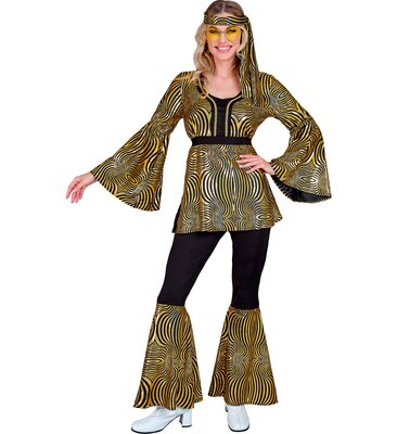 Dámsky disko kostým, zlatý štýl - (tričko, nohavice, čelenka)