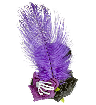 Mini klobúk s kosatkou na ruke