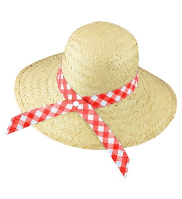 Dámsky slamený klobúk s červenou stuhou