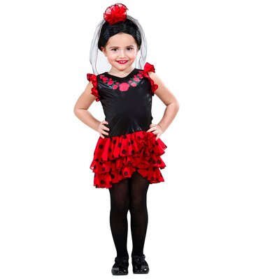 Detský kostým Señorita (šaty, kvetinová čelenka so závojom)