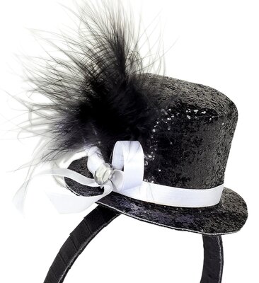 Mini klobúk s pierkom a drahokamom, čierny