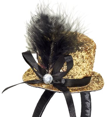 Mini klobúk s pierkom a drahokamom, zlatý