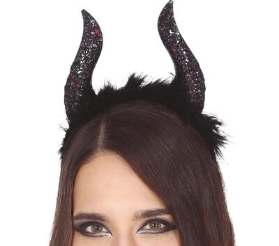 Čierne rohy s trblietkami na čelenke