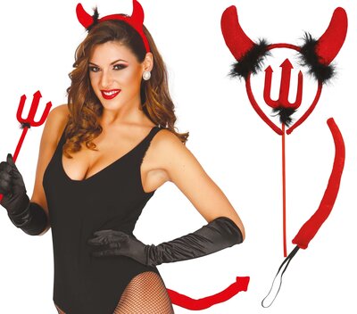 Dámsky čertovský set (čelenka, chvost, vidly)
