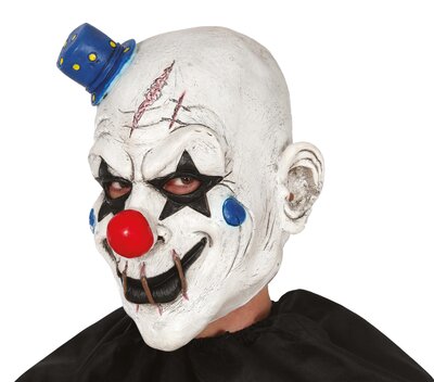 Latexová maska hororového klauna s mini klobúkom