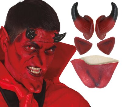 Latexový set čert/čert (rohy, brada, uši)