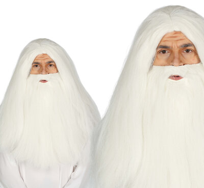 Pánska biela parochňa s bradou Čarodejník/Santa Claus