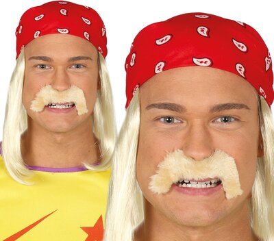 Pánska blond parochňa so šatkou a fúzmi - zápasník