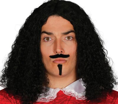 Pánska čierna parochňa s fúzikmi mušketier