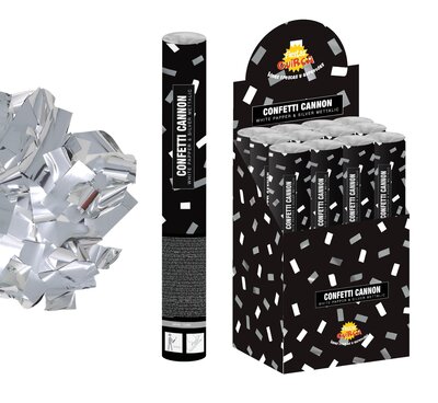 Vystreľovacie konfety strieborné krúžky, 50 cm