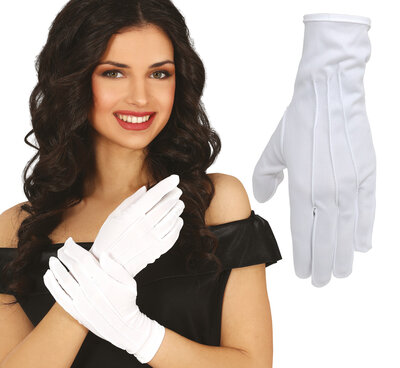 Dámske biele rukavice s gombíkom, 24 cm