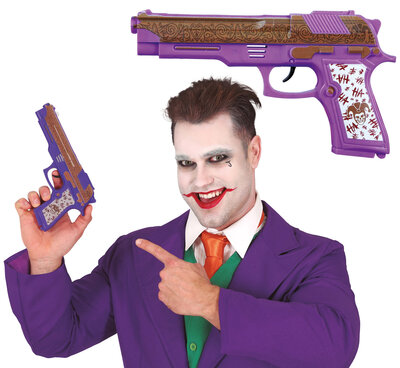 Fialová pištoľ Joker, 21 cm
