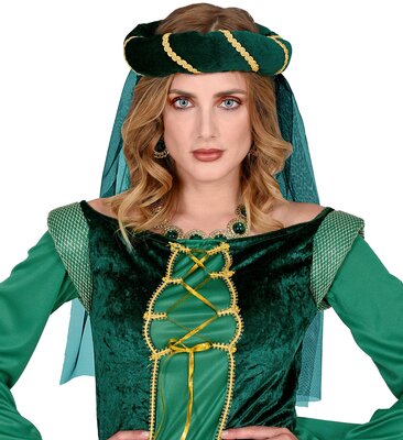 Dámska stredoveká zelená čelenka so závojom