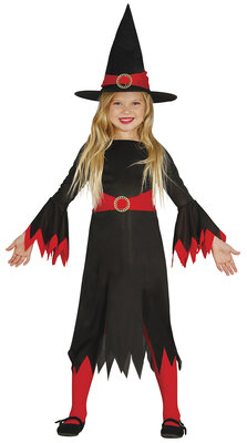 Dievčenský kostým čarodejnice s červenými detailmi