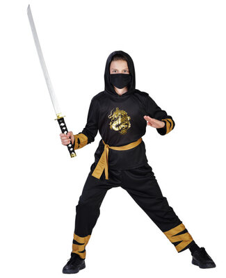 Chlapčenský kostým nindža, čierny a zlatý