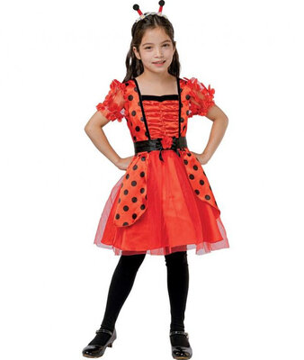 Dievčenský kostým berušky (šaty, čelenka, opasok)