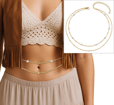 Zlatá retiazka okolo pása s kamienkami