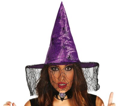 Čarodejnícky klobúk s pavučinou, fialový
