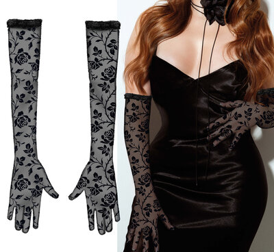 Dámske čipkované rukavice s kvetinovou potlačou