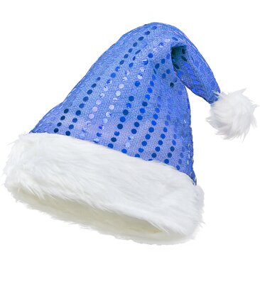 Flitrová čiapka Santa, modrá