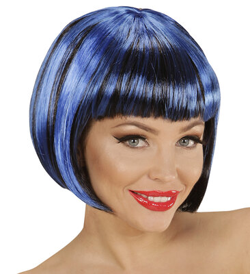 Dámska mikádo parochňa s ofinou čierna a modrá