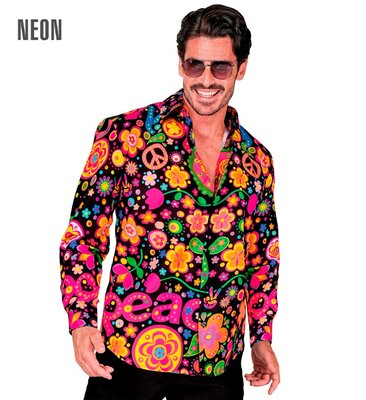 Pánska neónová košeľa s hippies motívmi