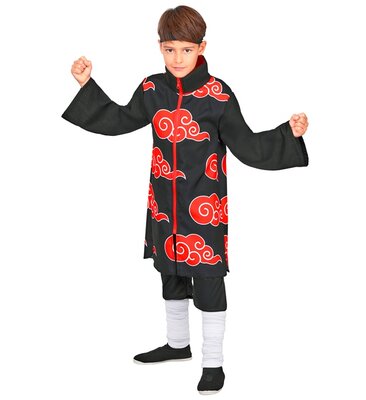 Detský čierny ninja kostým s červenými mrakmi