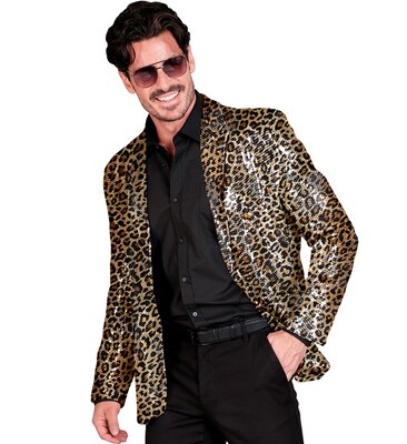 Pánske hnedé sako s leopardím vzorom a flitrami