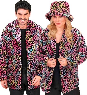 Unisexová plyšová bunda s leopardím vzorom