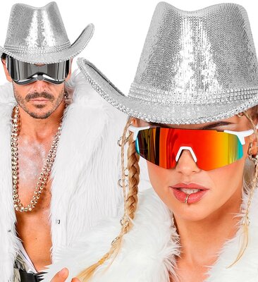 Kovbojský párty klobúk s flitrami a striebornými kamienkami